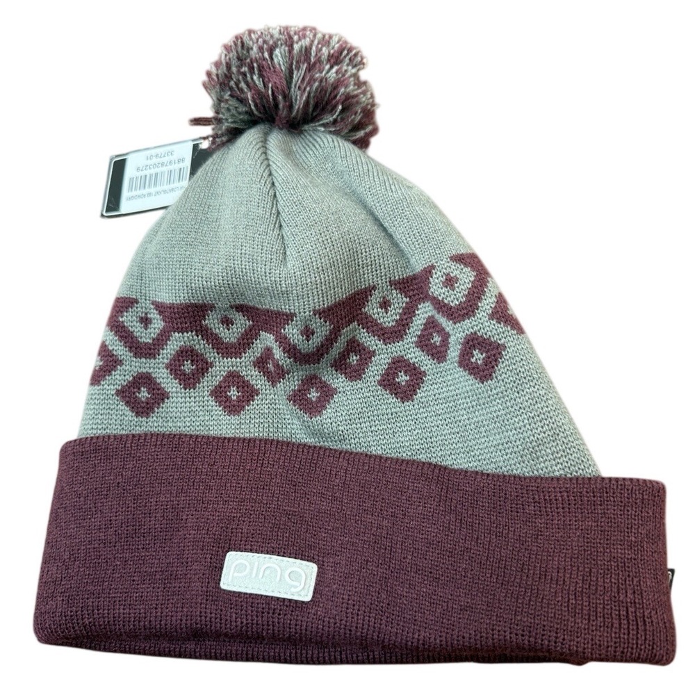 Ping Ladies Pom Pom Knit Golf Beanie Hat Cap‎ Burgundy Gray Nightingale NWT $25